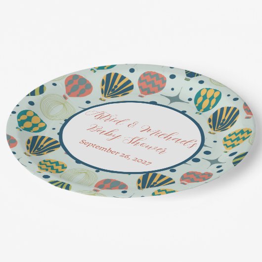 Avontuur wacht op heteluchtballon Sage Baby shower Papieren Bordje (Gekanteld)