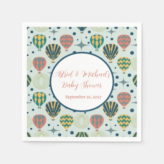 Avontuur wacht op heteluchtballon Sage Baby shower Servet (Voorkant)