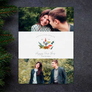 Avontuur wacht op kleine Gnome Gelukkig Nieuwjaar Folie Feestdagenkaart