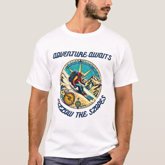 Avontuur wacht op kompas ski-reis t-shirt (Voorkant)