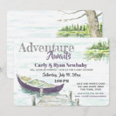 Avontuur wacht op Lake en Paarse kano Baby shower Kaart (Voorkant / Achterkant)