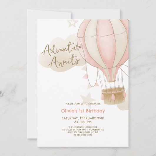 Avontuur wacht op luchtballon 1e verjaardag kaart (Voorkant)