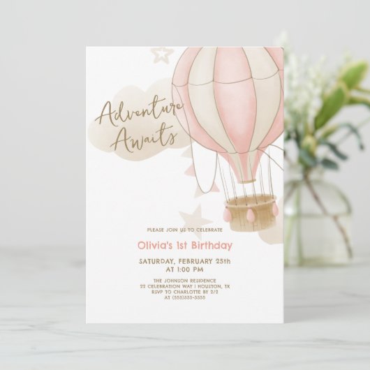 Avontuur wacht op luchtballon 1e verjaardag kaart (Staand voorkant)