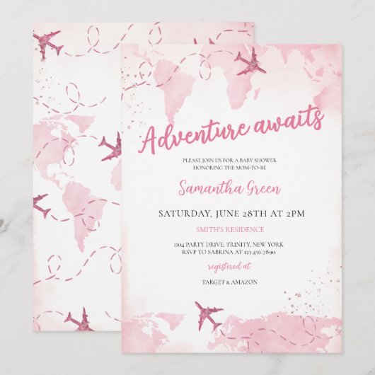 Avontuur wacht op meisje Baby shower Kaart (Voorkant / Achterkant)