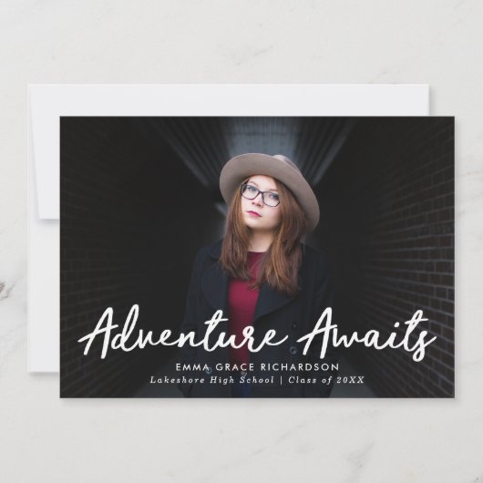 Avontuur wacht op Mint Green Photo Afstuderen Aankondiging (Voorkant)