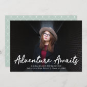 Avontuur wacht op Mint Green Photo Afstuderen Aankondiging (Voorkant / Achterkant)