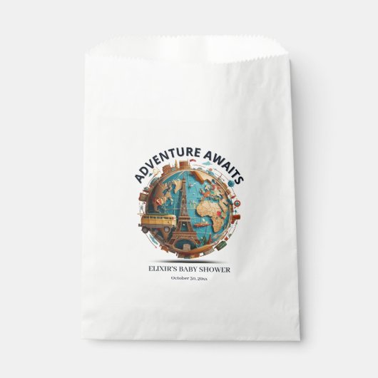Avontuur wacht op modern Wereldbol Baby shower Bedankzakje (Voorkant)