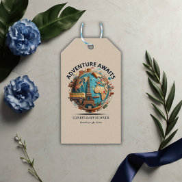 Avontuur wacht op modern Wereldbol Baby shower Cadeaulabel