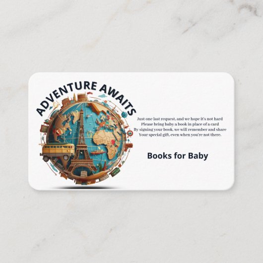 Avontuur wacht op modern Wereldbol Baby shower Informatiekaartje (Voorkant)