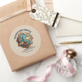 Avontuur wacht op modern Wereldbol Baby shower Ronde Sticker