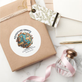 Avontuur wacht op modern Wereldbol Baby shower Ronde Sticker