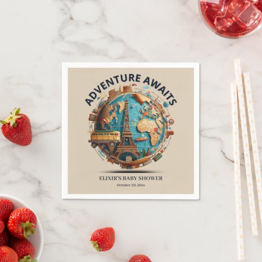 Avontuur wacht op modern Wereldbol Baby shower Servet (Insitu)