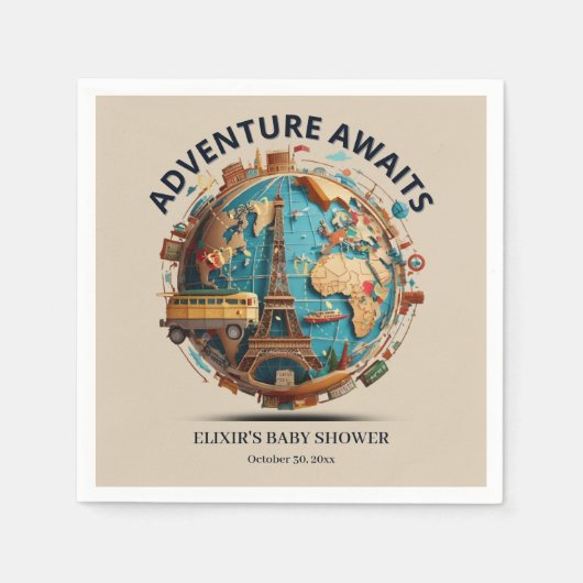 Avontuur wacht op modern Wereldbol Baby shower Servet (Voorkant)