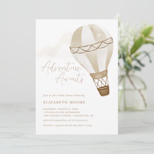 Avontuur wacht op neutrale ballon | BABY SHOWER Kaart (Staand voorkant)