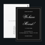 Avontuur wacht op nieuwe aankondiging van adresver briefkaart<br><div class="desc">Dit eenvoudige zwart-wit bewegende aankondigings-briefkaart heeft een klassiek design met een elegant script. Dit minimalistische briefkaart voor adreswijziging bevat een ingelijste grens en nieuws over uw grote verhuizing. De achterkant van dit eenvoudige nieuwe adresaankondiging briefkaart is voorzien van een aangepast bewerkbaar bericht waarmee mensen weten dat hun nieuwe gastenkamer op...</div>