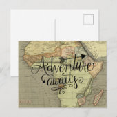 Avontuur wacht op oud Wereldkaart Briefkaart (Voorkant / Achterkant)