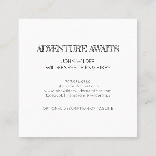 Avontuur wacht op outdoor gids reizen vierkante visitekaartje (Achterkant)