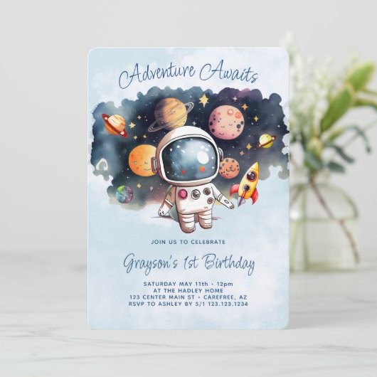 Avontuur wacht op Outerspace 1e verjaardag Kaart (Staand voorkant)