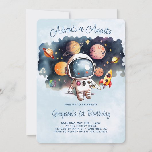 Avontuur wacht op Outerspace 1e verjaardag Kaart (Voorkant)