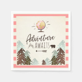 Avontuur wacht op Paper Napkin Pink Travel Servet