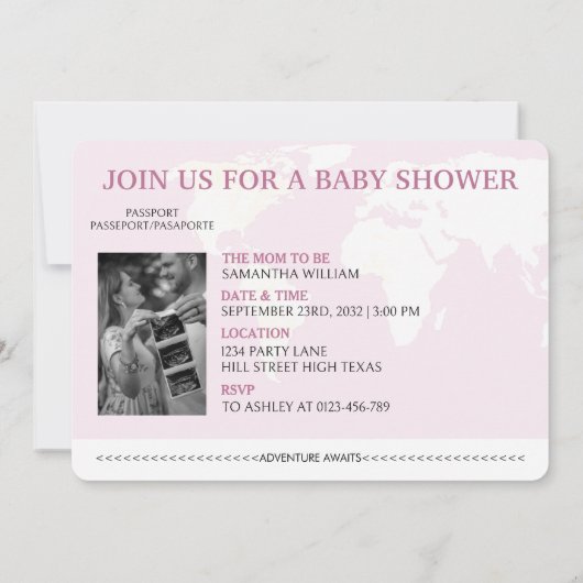 Avontuur wacht op Passport Girl Baby shower Travel Kaart (Achterkant)