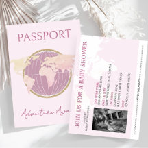 Avontuur wacht op Passport Girl Baby shower Travel