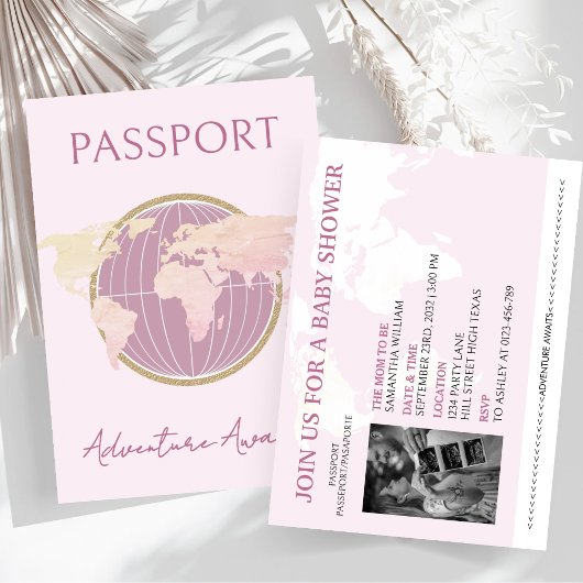 Avontuur wacht op Passport Girl Baby shower Travel Kaart