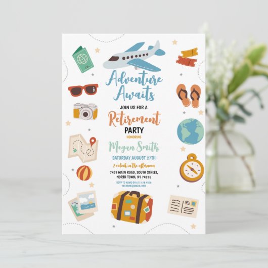 Avontuur wacht op pensioenfeest vakantie kaart (Staand voorkant)