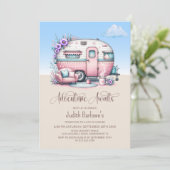 Avontuur wacht op Pink Caravan Retirement Party Kaart (Staand voorkant)
