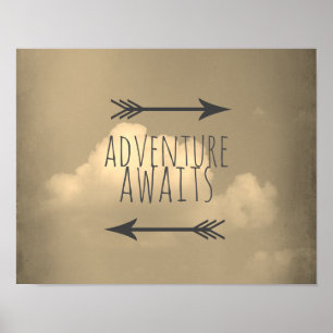 avontuur wacht op poster sepia onder druk