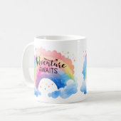 Avontuur wacht op regenboog koffiemok (Voorkant links)