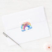 Avontuur wacht op regenboog vierkante sticker (Envelop)