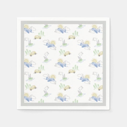 Avontuur wacht op reizen - auto, vliegtuig, boot servetten (Voorkant)