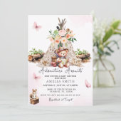 Avontuur wacht op roze Schattige Beer Baby shower Kaart (Staand voorkant)
