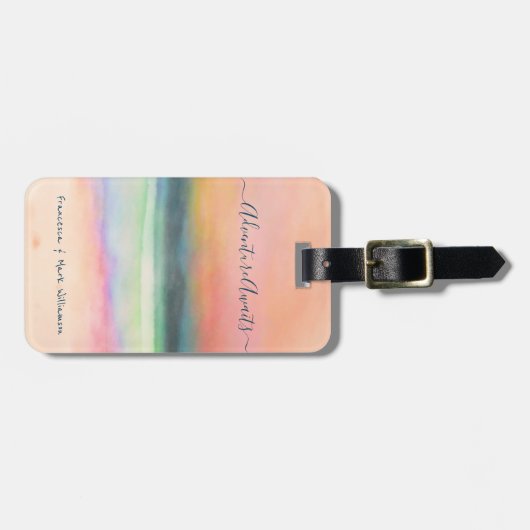 Avontuur wacht op roze Waterverf - combinatiereis Bagagelabel (Voorkant horizontaal)