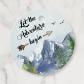 Avontuur wacht op Rustic Waterverf Mountain Bedankjes Labels (Voorkant)