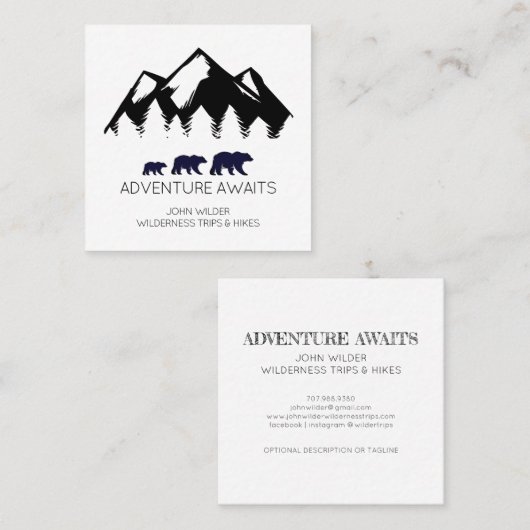 Avontuur wacht op rustieke Beren Outdoor Hikes Gui Vierkante Visitekaartje (Voorkant / Achterkant)