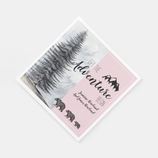 Avontuur wacht op rustieke Beren Roze Baby shower Servet (Hoek)