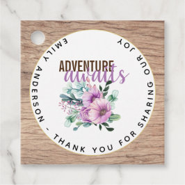 Avontuur wacht op Rustieke Paarse Bloemen Baby Sho Bedankjes Labels