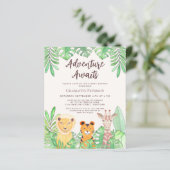 Avontuur wacht op Safari Animals Baby shower Invit (Staand voorkant)