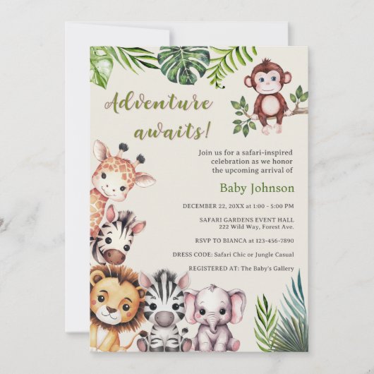 Avontuur wacht op Safari Oerwoud Baby shower Kaart (Voorkant)