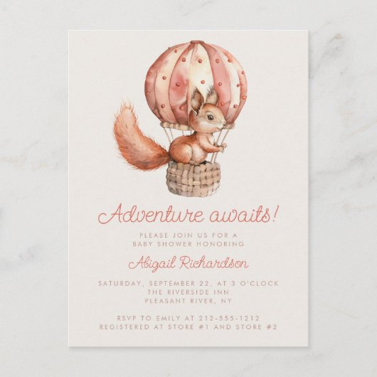 Avontuur wacht op Schattige Eekhoorn Ballon Baby s Briefkaart (Voorkant)