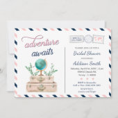 Avontuur wacht op Travel Bridal Shower Navy Pink Kaart (Voorkant)