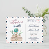 Avontuur wacht op Travel Bridal Shower Navy Pink Kaart (Staand voorkant)