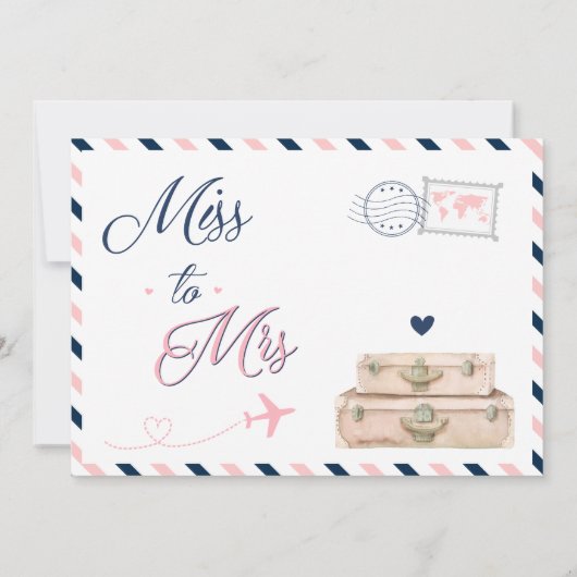 Avontuur wacht op Travel Bridal Shower Navy Pink Kaart (Achterkant)