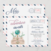 Avontuur wacht op Travel Bridal Shower Navy Pink Kaart (Voorkant / Achterkant)