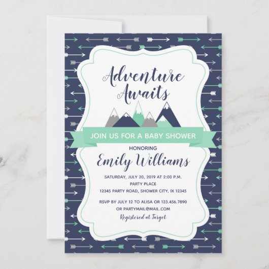Avontuur wacht op uitnodiging baby shower (Voorkant)