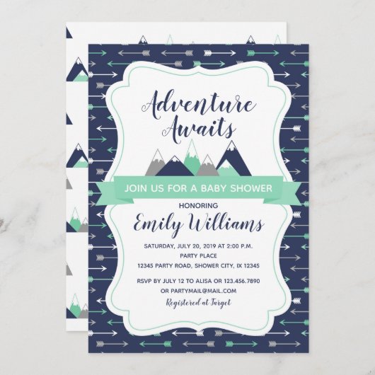 Avontuur wacht op uitnodiging baby shower (Voorkant / Achterkant)