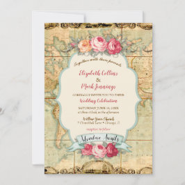 Avontuur wacht op vintage wereldkaartrozen kaart