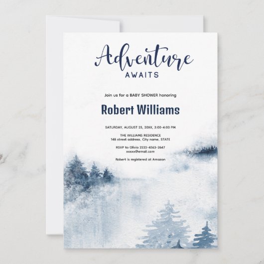 Avontuur wacht op waterverf bosuitnodiging kaart (Voorkant)